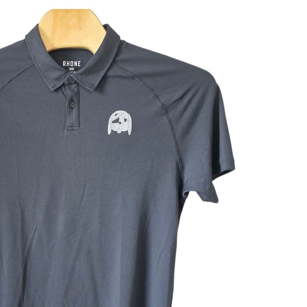 Rhone Mens XL Performance Polo Shirt Gray Short Sleeve Dog Graphic Raglan Y2K